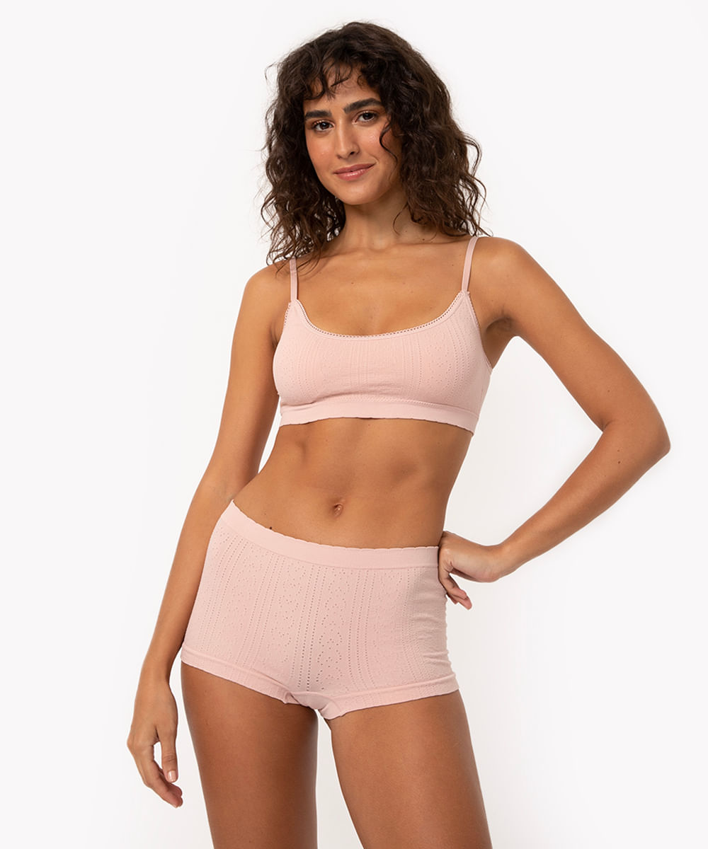 calcinha boyshort de poliamida coração sem costura rosa