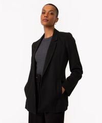 Blazer Básico Alfaiataria Com Bolsos Preto Feminino