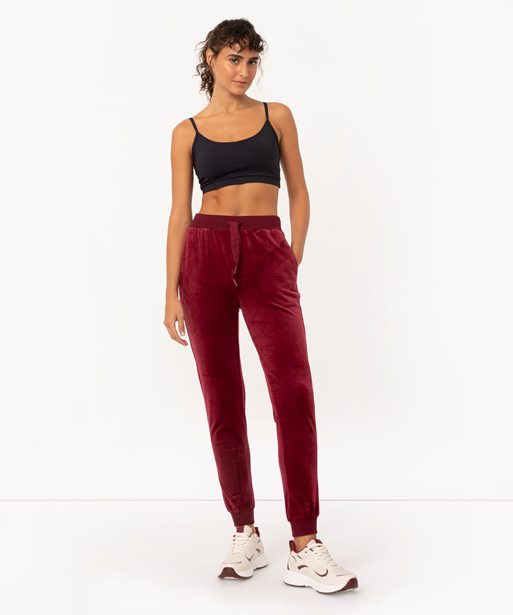 calça de plush jogger cintura alta esportiva ace vinho