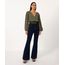 calça jeans flare cintura super alta azul escuro