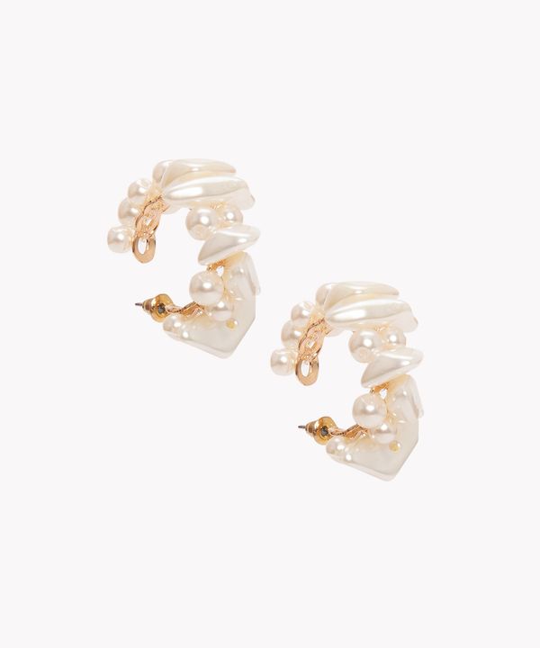 brinco argola pérolas com triângulos dourado Único