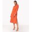 Vestido Chemise Midi Com Linho Manga Longa Laranja