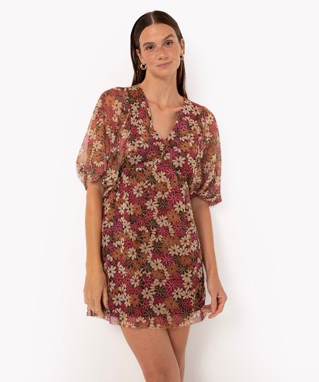 Vestido Curto De Tule Margarida Decote V Vinho