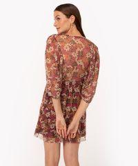 Vestido Curto De Tule Margarida Decote V Vinho