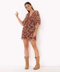 Vestido Curto De Tule Margarida Decote V Vinho