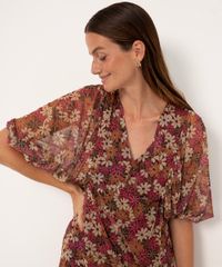 Vestido Curto De Tule Margarida Decote V Vinho