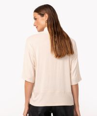 Blusa De Viscose Ampla Gola Alta Manga Curta Bege Claro