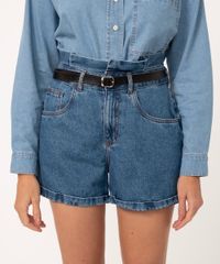 Short Jeans Cintura Super Alta Com Cinto Azul Médio