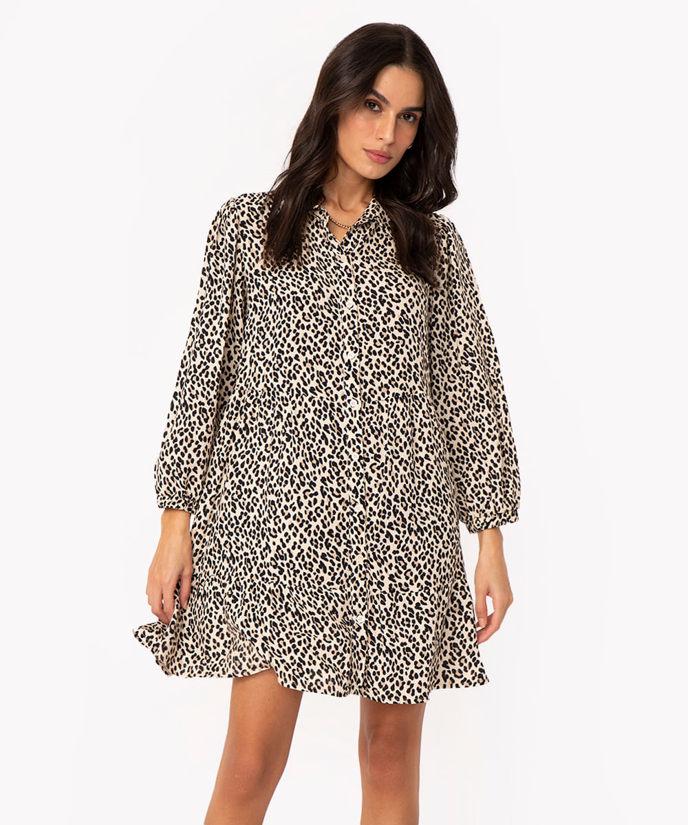 vestido chemise curto de viscose animal print