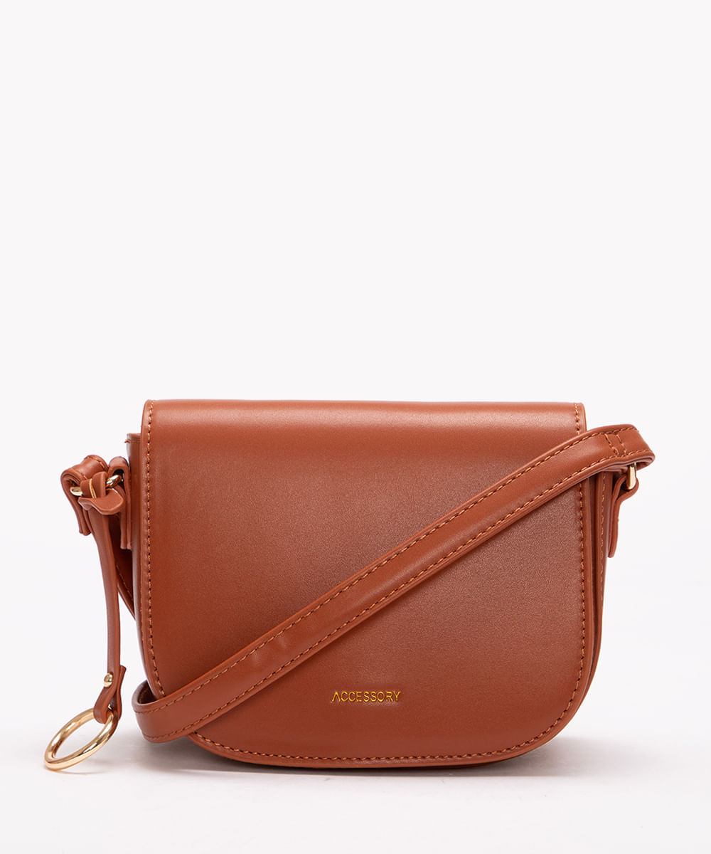 bolsa crossbody com aba marrom