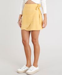 Saia-Envelope-Feminina-com-Amarracao-Curta-Estampada-de-Poa-Mostarda-9318935-Mostarda_1