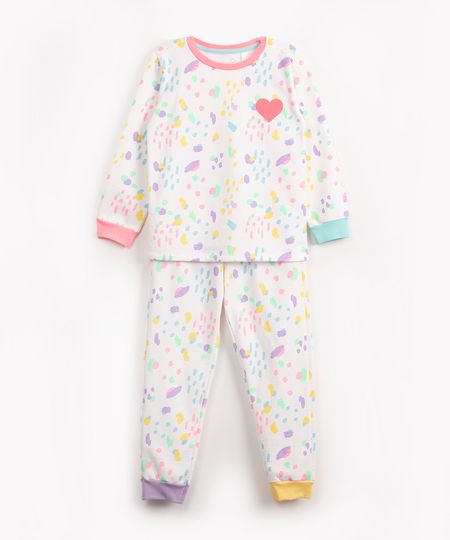 pijama de moletinho infantil coração manga longa branco 2