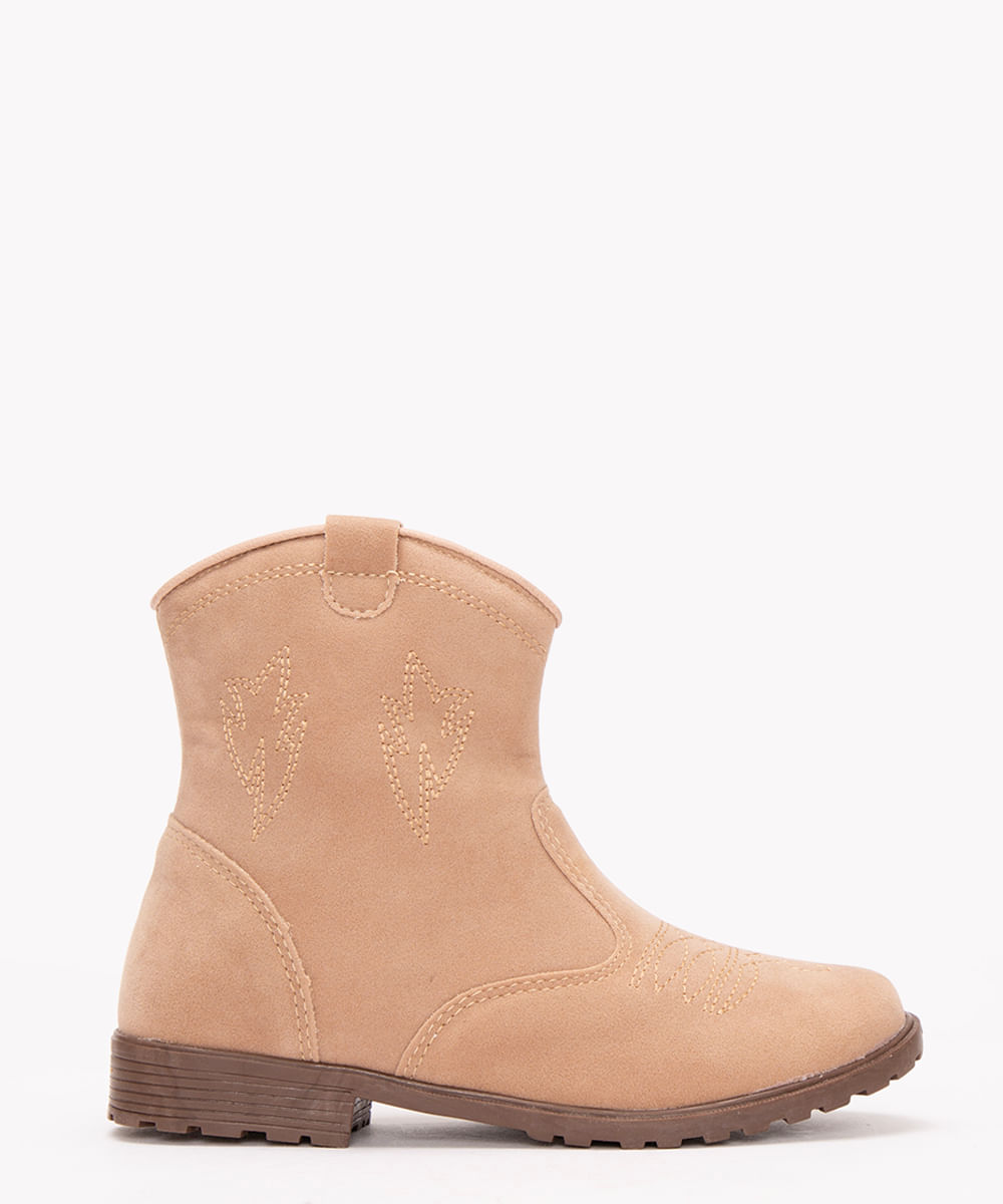 bota infantil western de suede cano curto bege médio