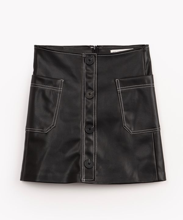 saia juvenil de pu com bolsos preta 10