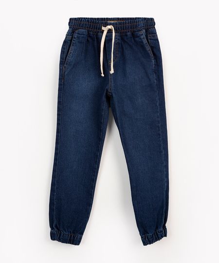 calça jeans infantil jogger com cordão azul escuro 4