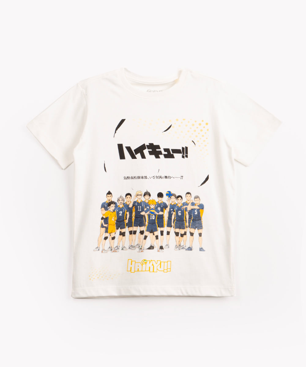 camiseta de algodão infantil anime manga curta off white