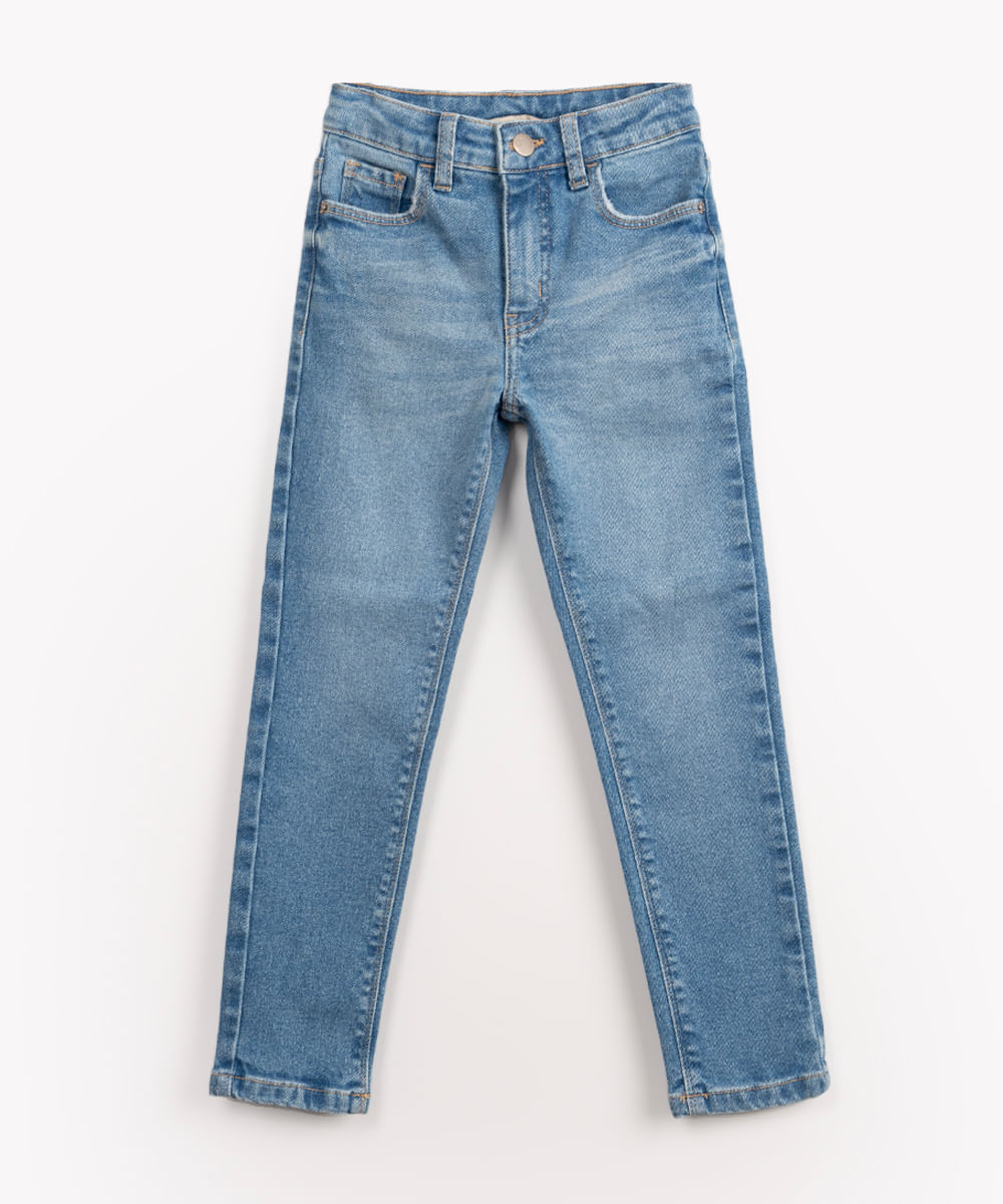 calça jeans skinny infantil com bolsos azul médio