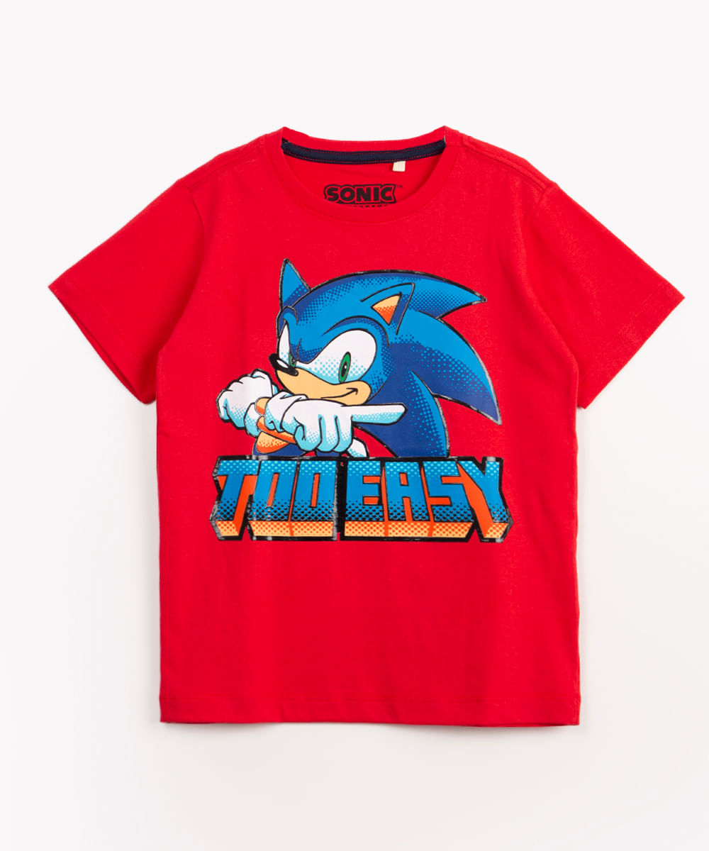 camiseta infantil de algodão sonic manga curta vermelho