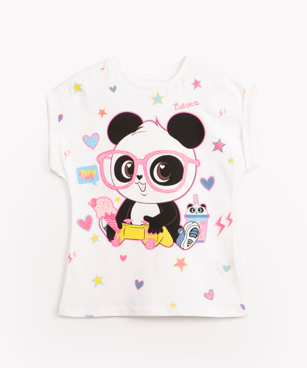 blusa infantil de algodão luluca com glitter manga curta off white