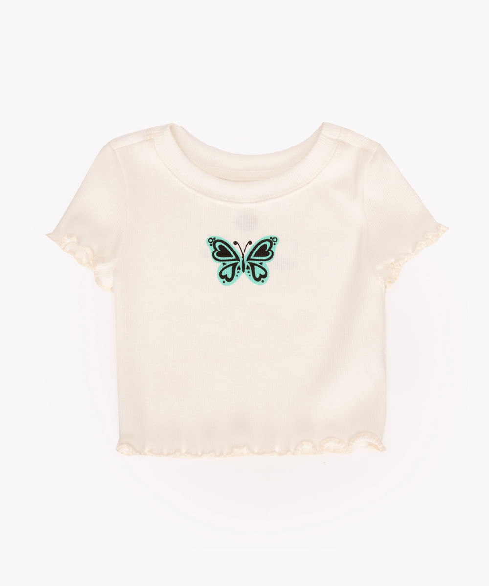 blusa infantil de algodão borboleta ciclos off white