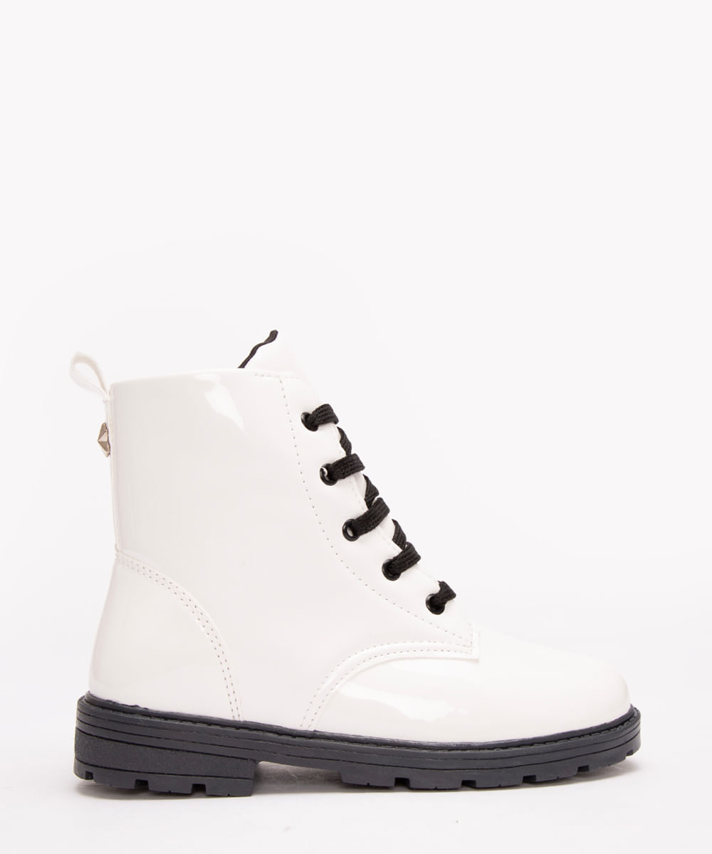 bota infantil coturno envernizado branco