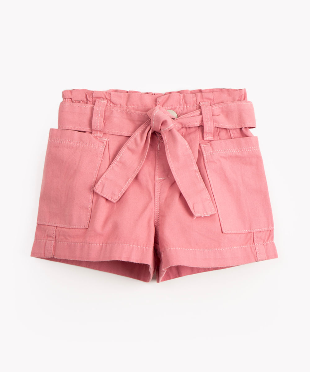 short de sarja infantil com faixa rosa