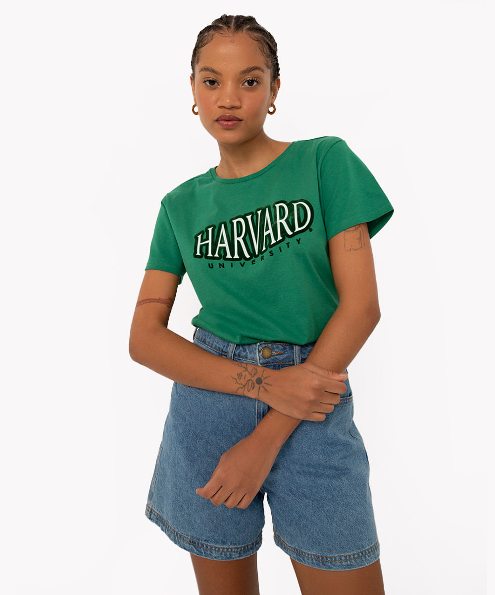 camiseta de algodão manga curta harvard verde