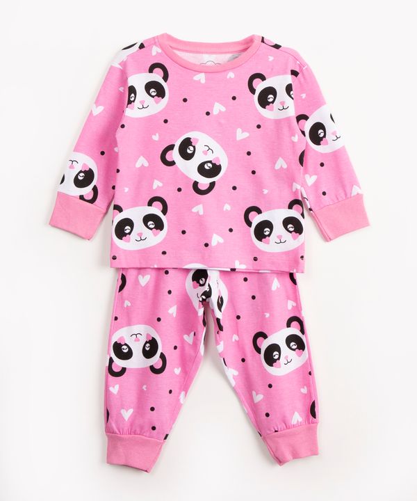 pijama infantil de algodão panda manga longa rosa 3