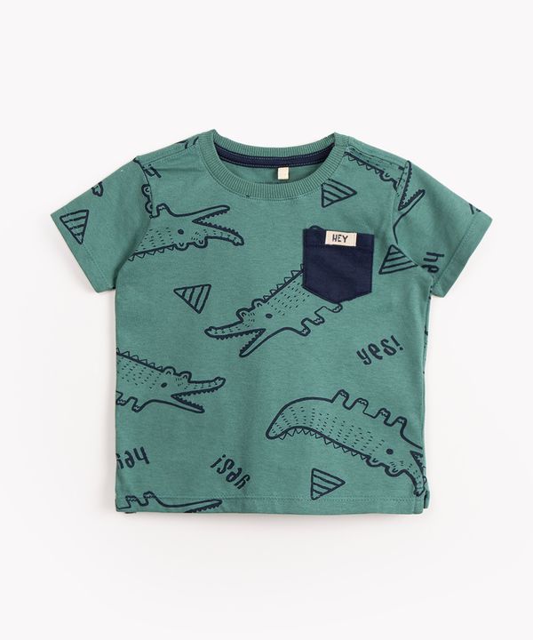 camiseta infantil de algodão jacaré manga curta com bolso verde 2