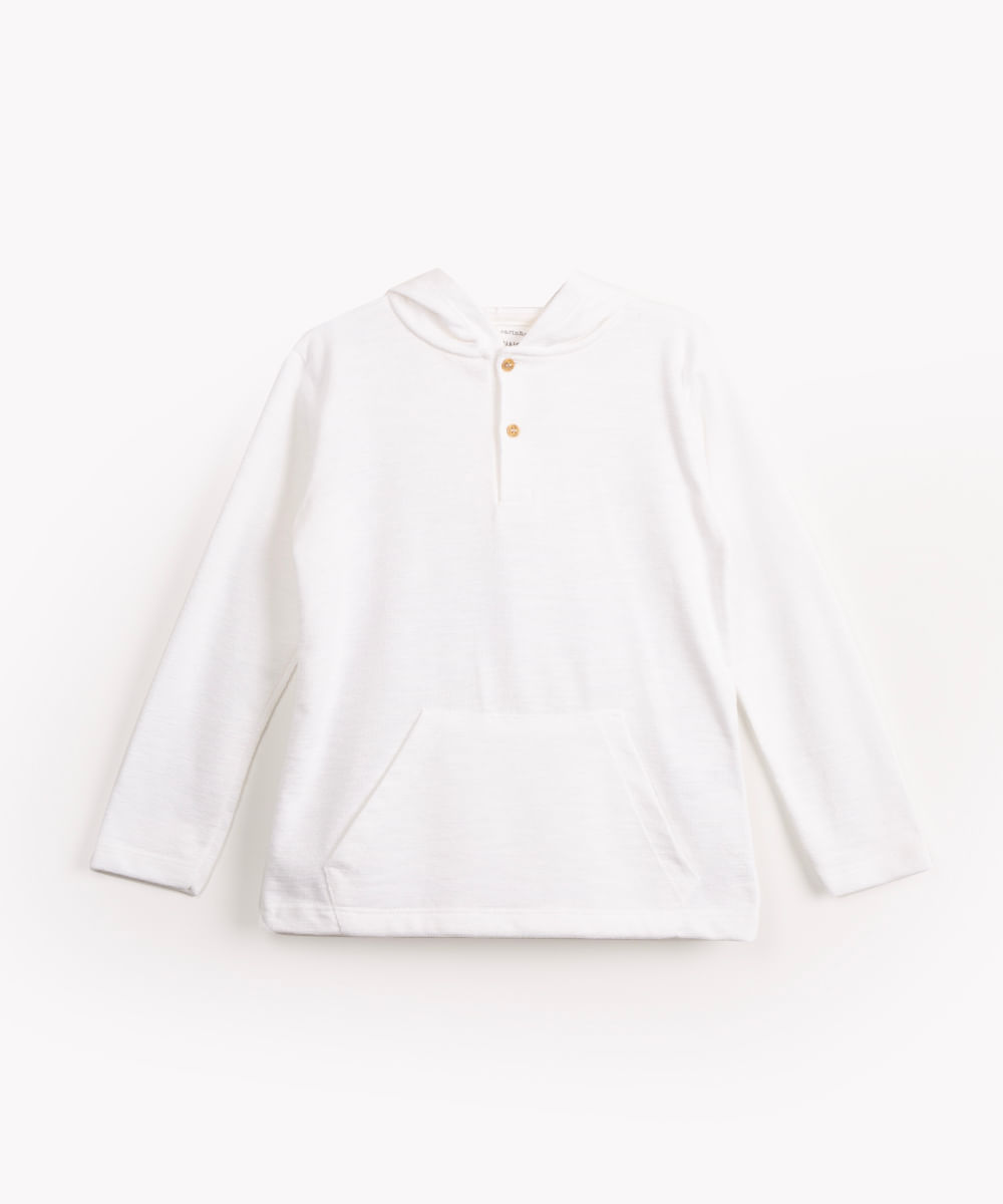 camiseta infantil de algodão texturizada com capuz manga longa off white