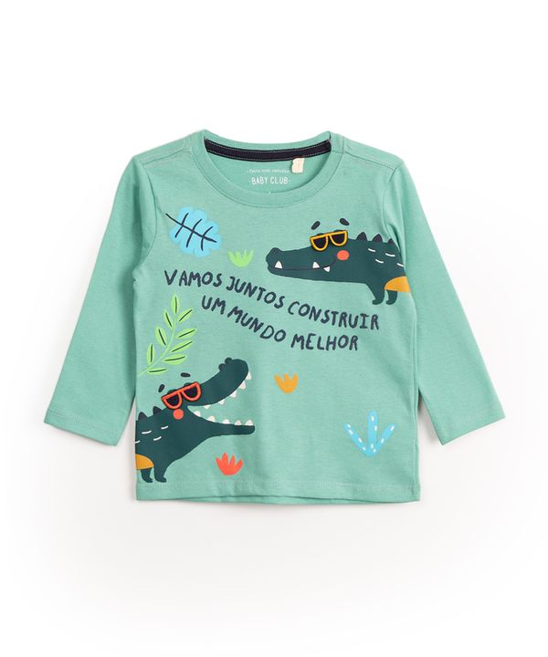 camiseta infantil de algodão jacaré manga longa verde 2