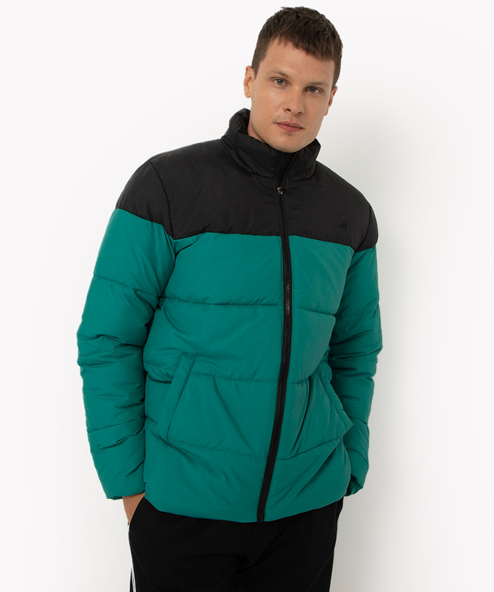 jaqueta puffer gola alta esportiva ace verde