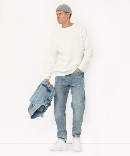 calça jeans baggy marmorizada com bolsos azul médio 36 calça jeans baggy marmorizada com bolsos azul médio 36