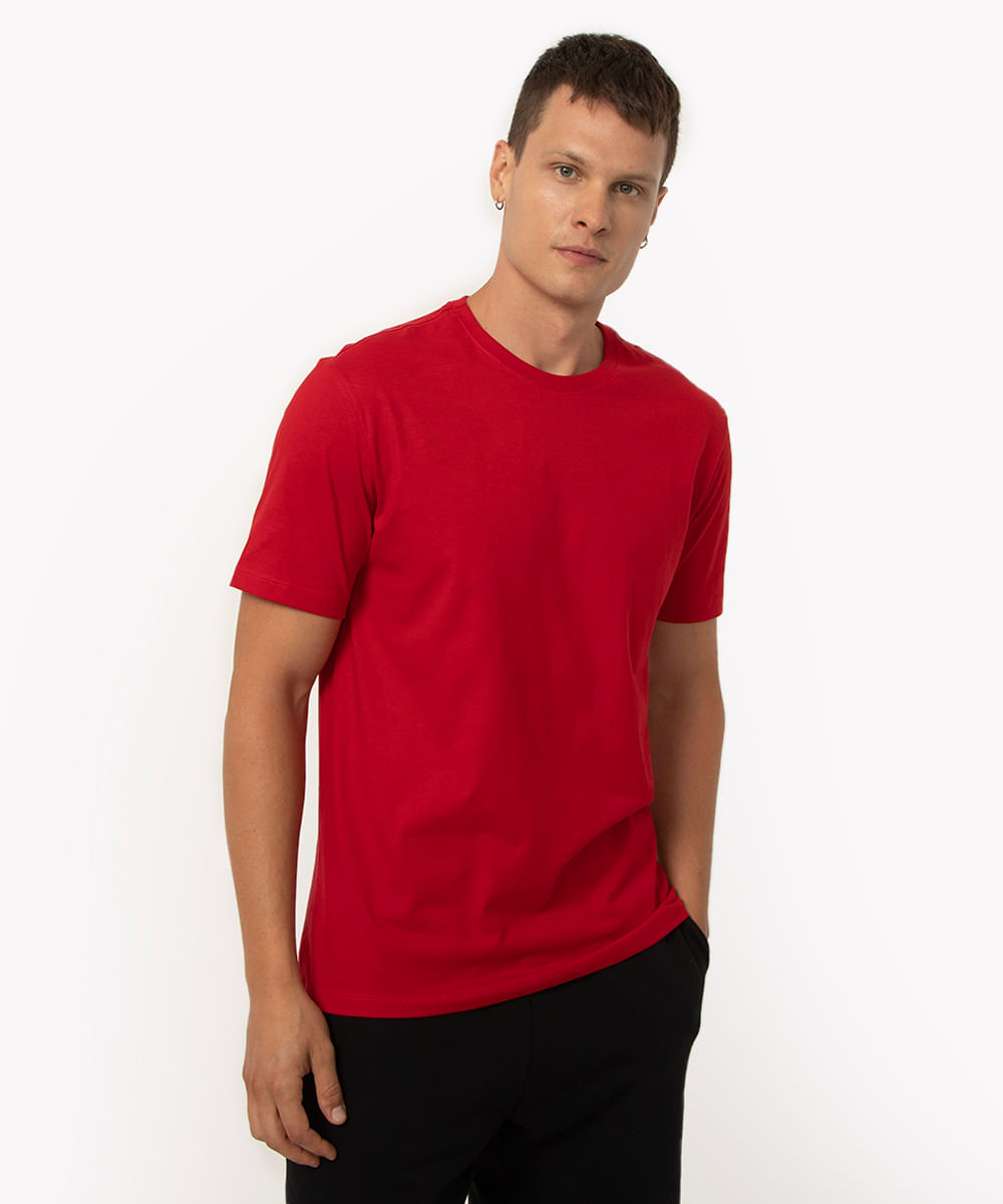 camiseta de algodão básica manga curta gola redonda vermelho