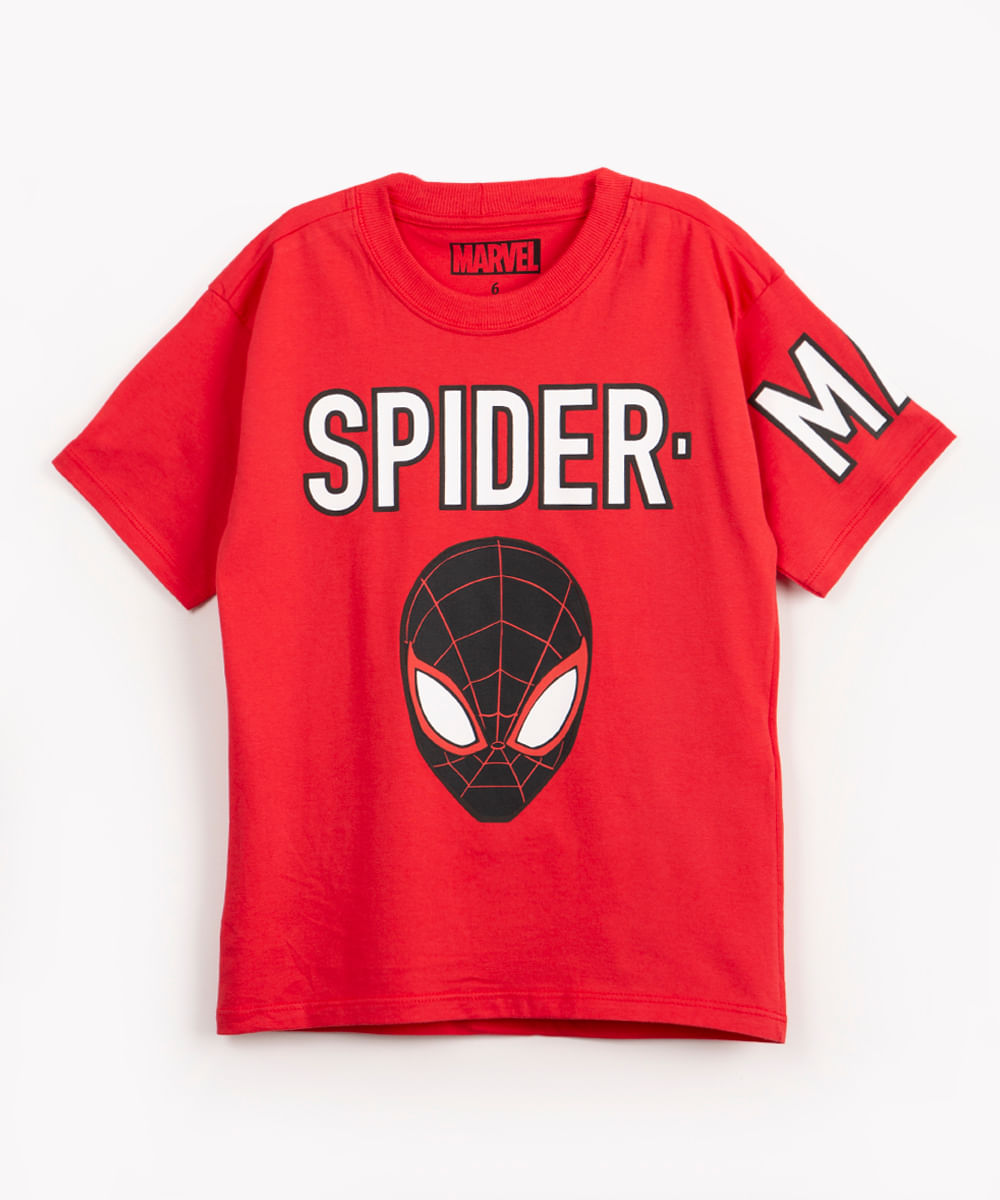 camiseta infantil de algodão homem aranha manga curta vermelho