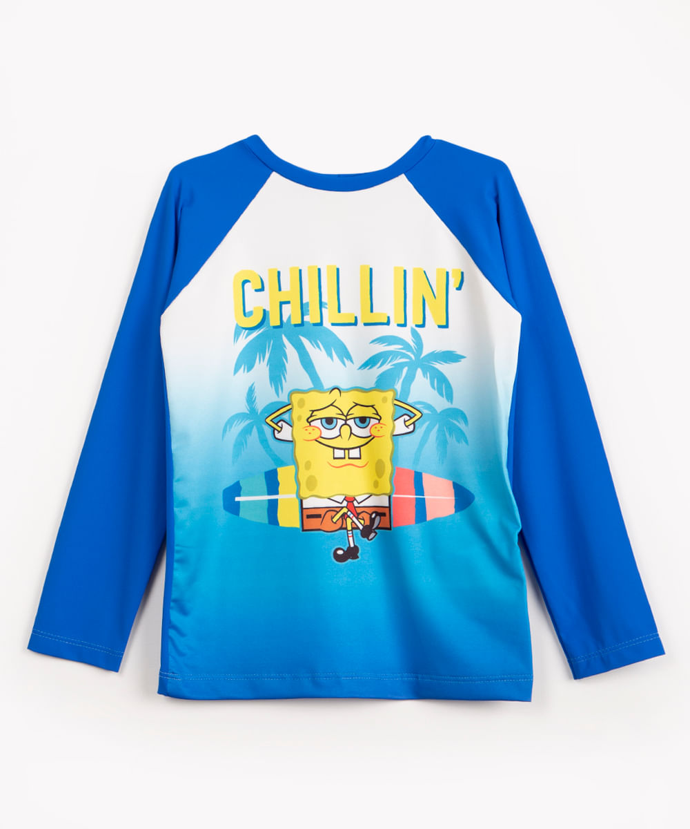 camiseta infantil bob esponja manga longa proteção uv azul