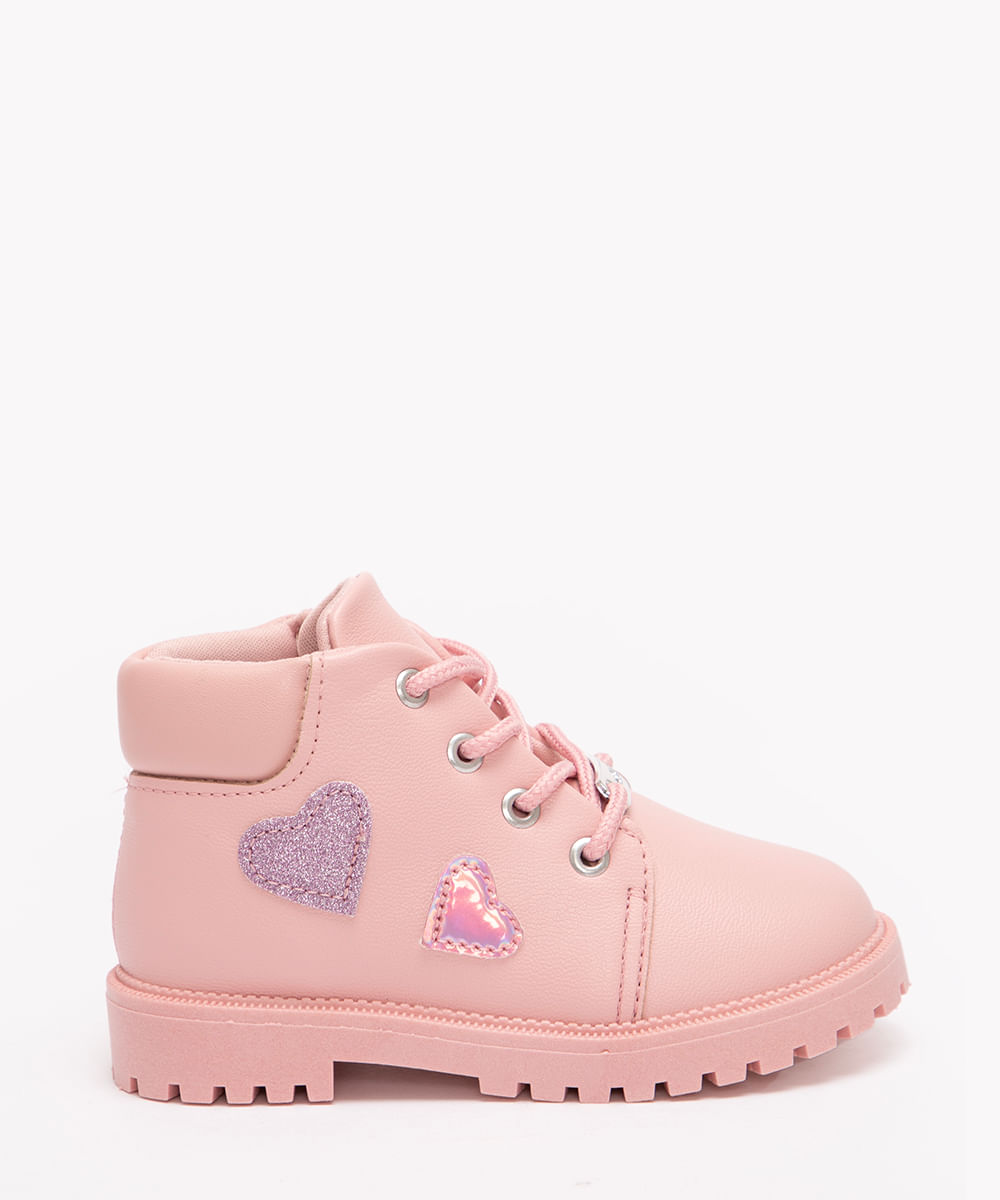 bota infantil corações molekinha rosa