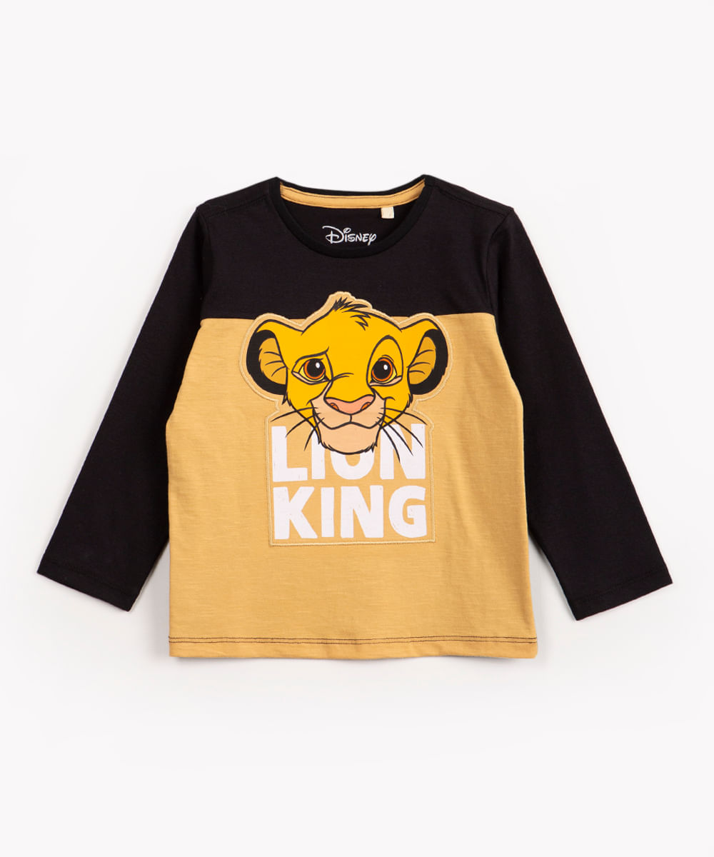 camiseta infantil de algodão simba com recorte manga longa amarela