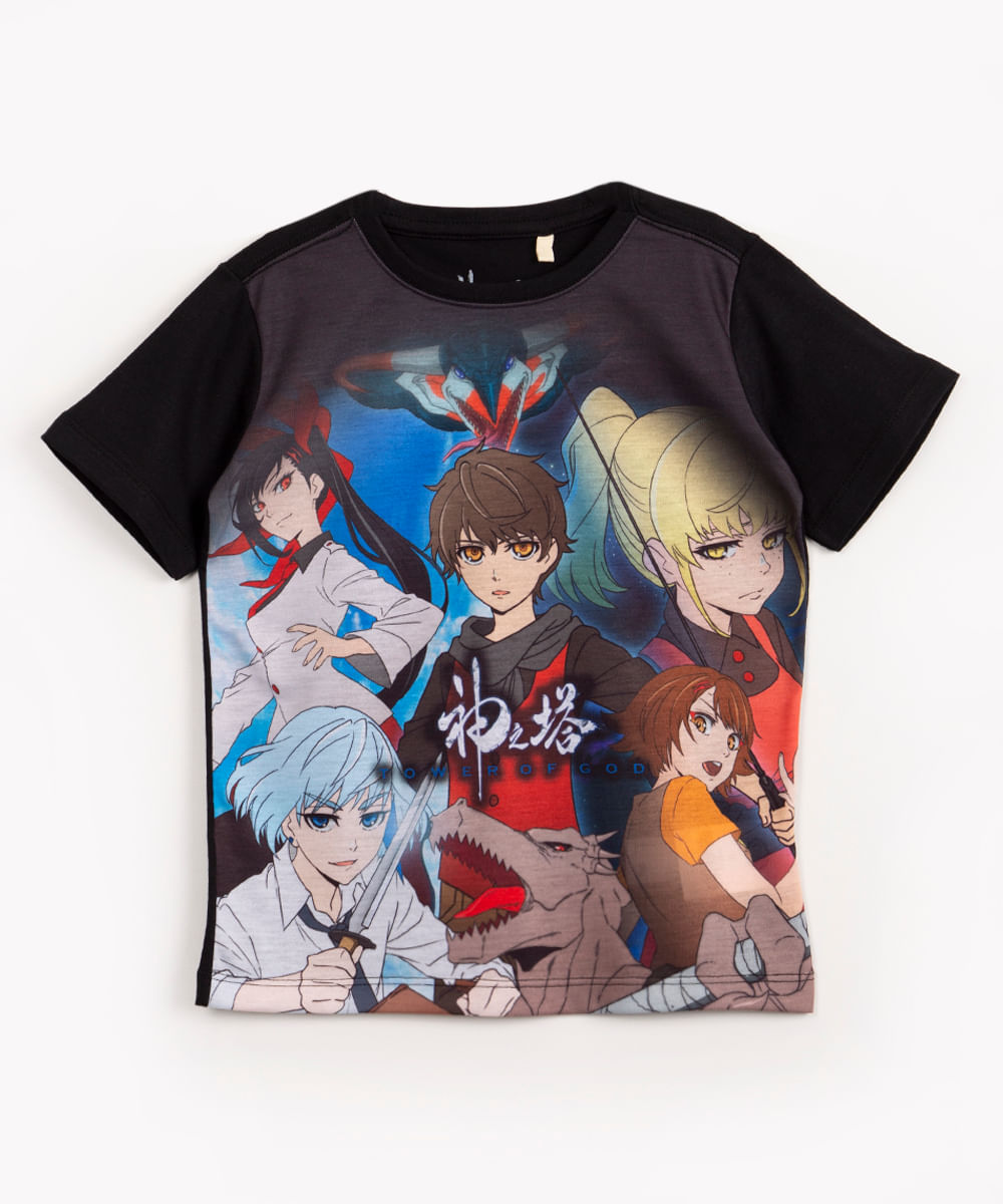 camiseta infantil de algodão tower of god preta