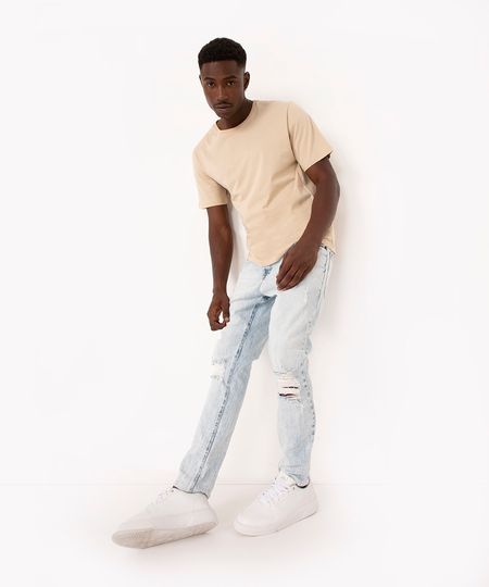 calça jeans skinny destroyed com bolsos azul claro 38