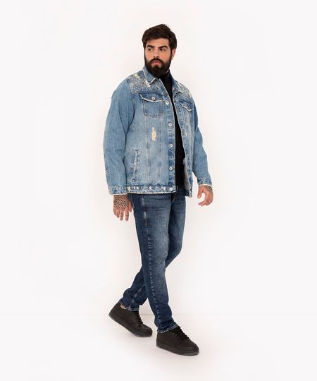 calça jeans slim com bolsos azul escuro 36