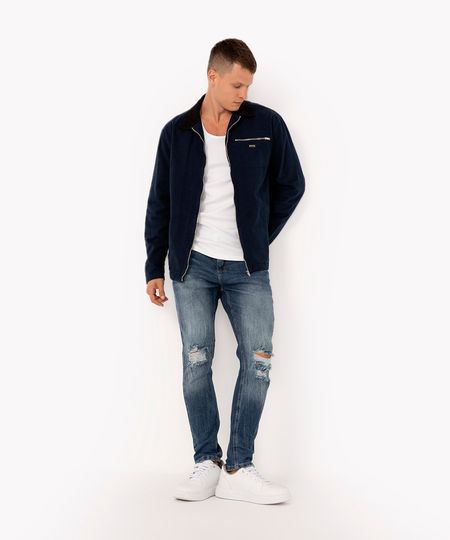 calça jeans carrot rasgada azul escuro 38