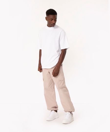 calça de sarja parachute cargo com cordão bege claro 38