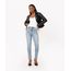 calça jeans skinny slit cintura alta com desfiados azul claro
