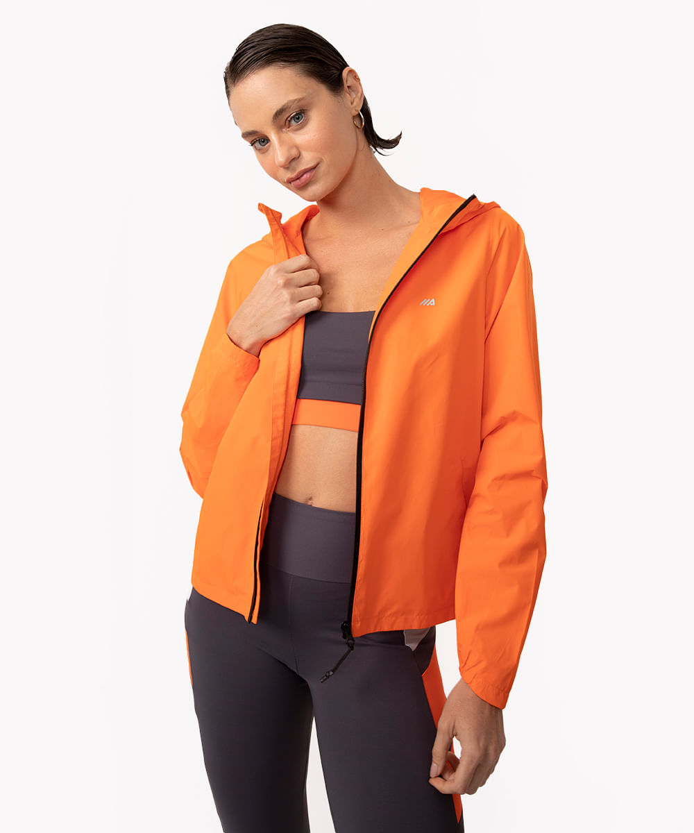 jaqueta impermeável com capuz esportivo ace laranja neon