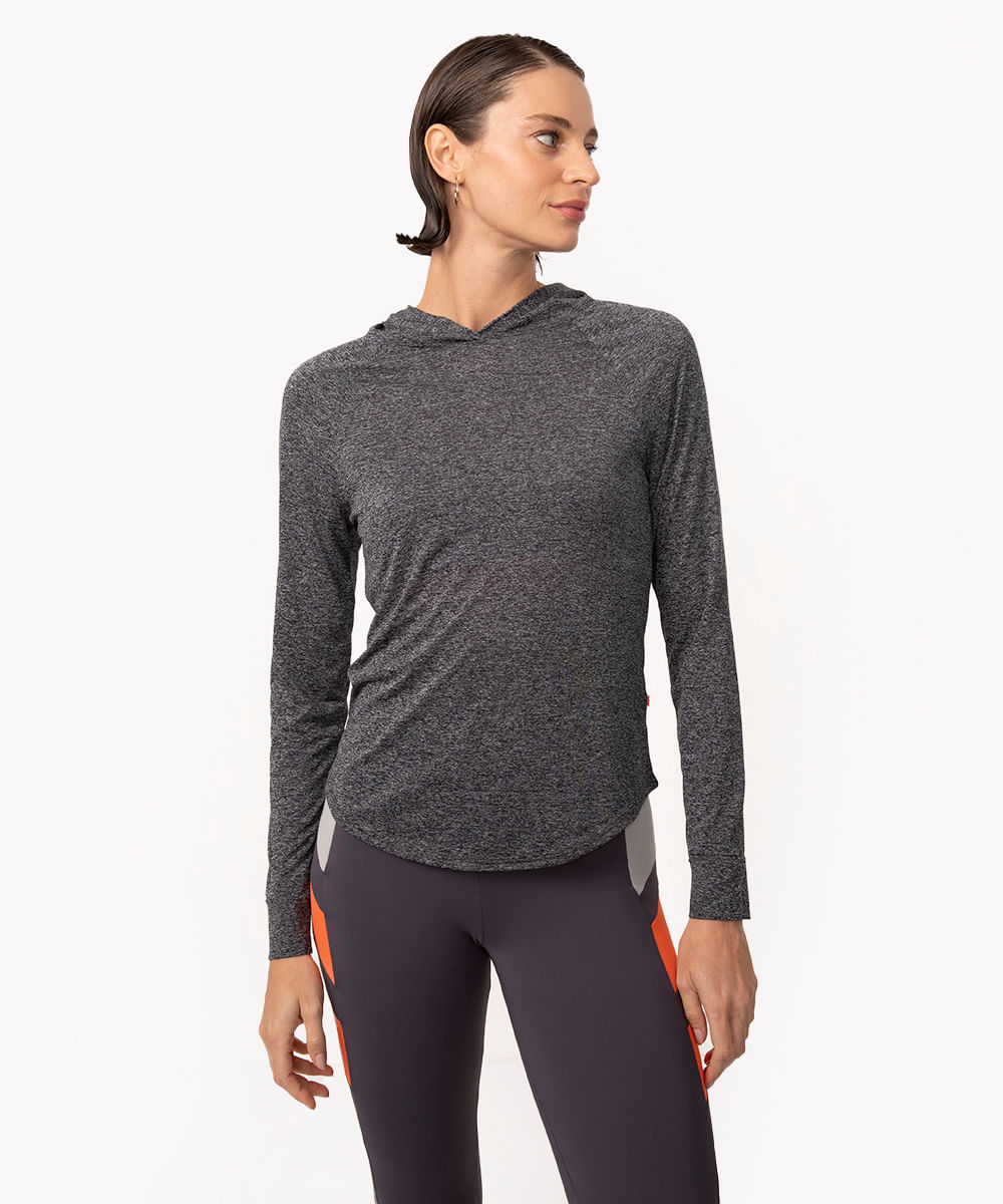 blusa mesclada manga longa com capuz esportiva ace cinza escuro