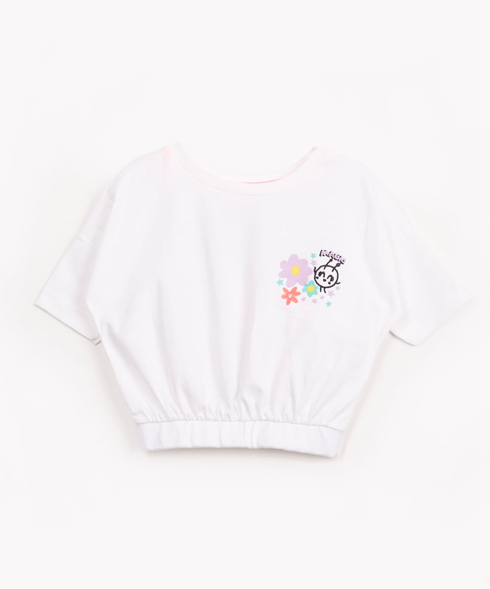 blusa infantil de algodão manga curta smile every day off white