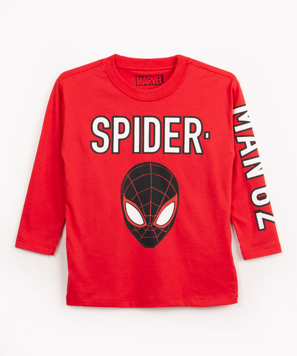 camiseta infantil de algodão homem aranha manga longa vermelho