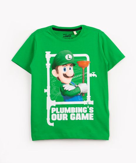 Camiseta Infantil Manga Curta Super Star Mario Bros Cinza Mescla Chumbo Tam  4 a 10