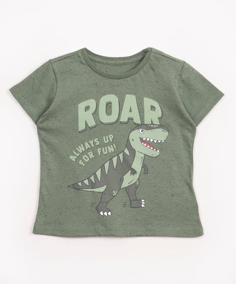 camiseta infantil de algodão dinossauro manga curta verde